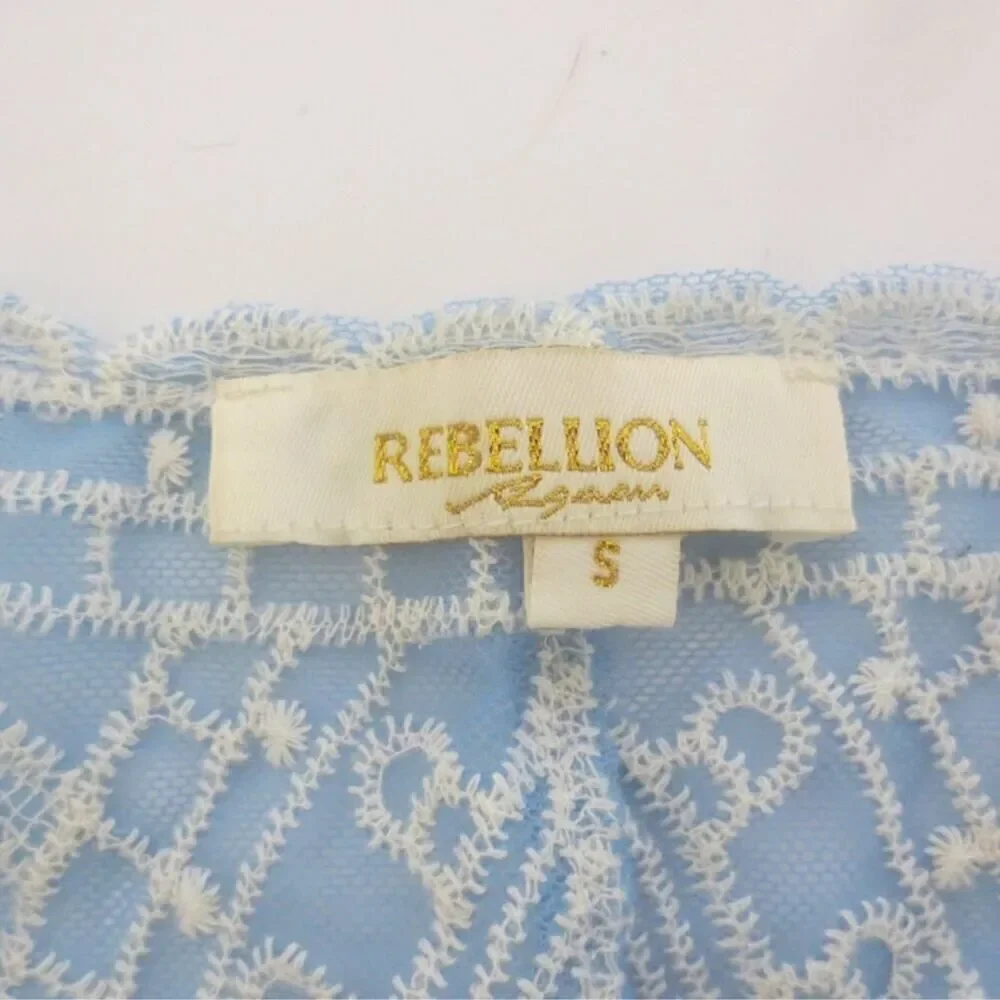 Rebellion Again Blue & White Lace Cover Up Kimono in Floral Medallion Sz S NWOT